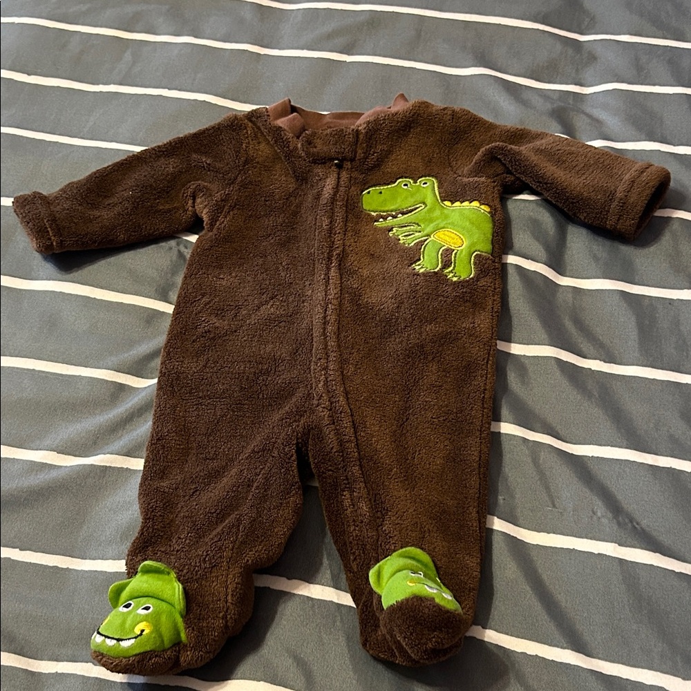 Little Wonders Brown and Green Dinosaur Footie